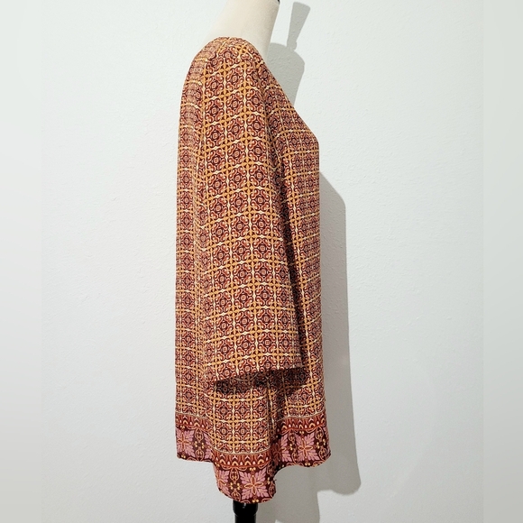 TACERA Women's Blouse XL Boho Geometric Print 3/4 Sleeve Flowing Fit Fall Colors - Picture 3 of 10